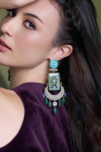 Gold plated kundan multicolor earrings