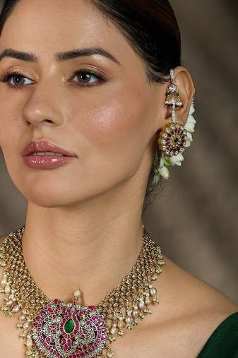 Gold plated kundan multicolor earrings
