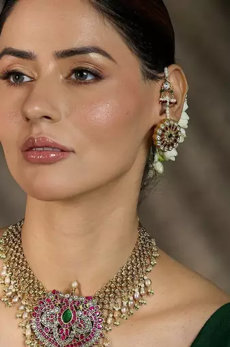 Gold plated kundan multicolor earrings