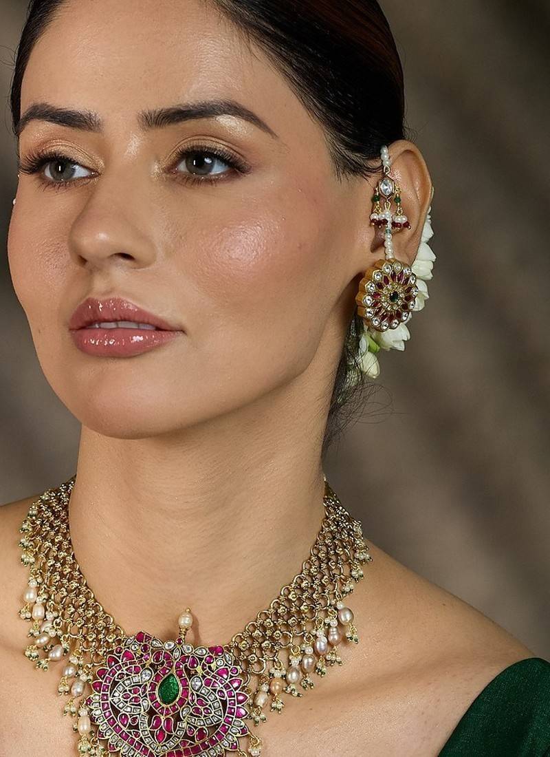Gold plated kundan multicolor earrings