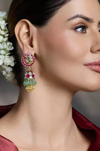 Gold plated kundan multicolor earrings