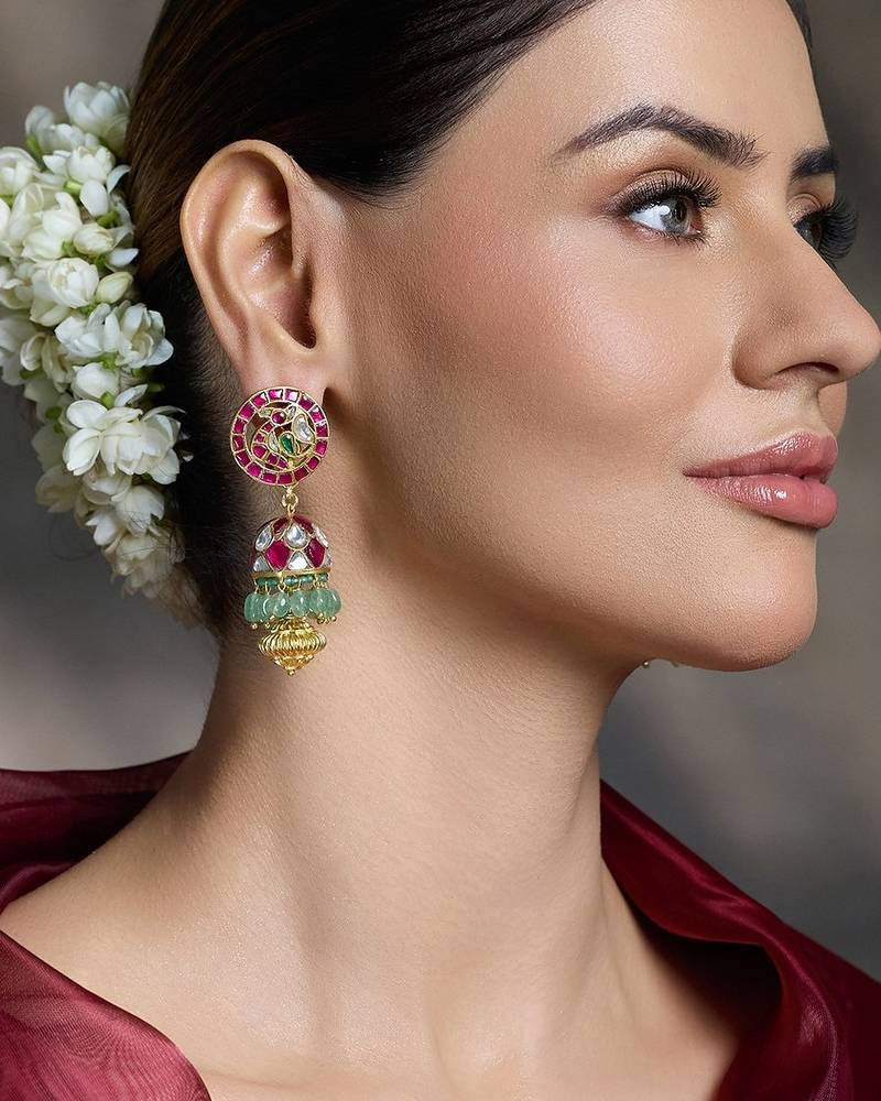 Gold plated kundan multicolor earrings