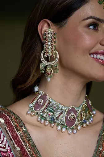 Gold plated kundan multicolor earrings
