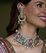 Gold plated kundan multicolor earrings