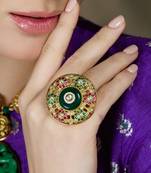 Gold plated kundan multicolor ring