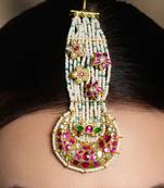 Gold plated kundan multicolor maang tikka