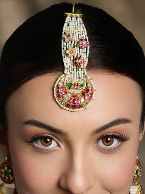 Gold plated kundan multicolor maang tikka 2