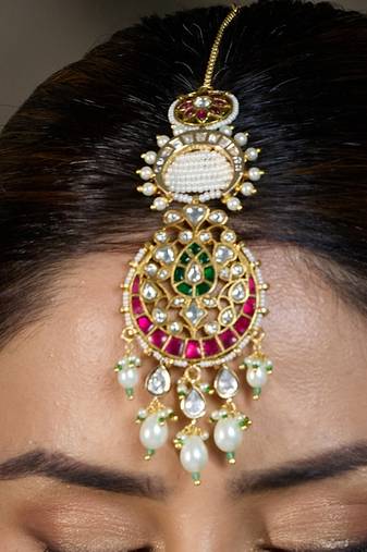 Gold plated kundan multicolor maang tikka