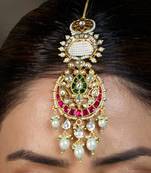 Gold plated kundan multicolor maang tikka