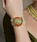 Gold plated kundan red stone bracelet