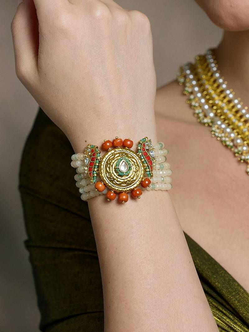 Gold plated kundan red stone bracelet