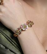 Gold plated kundan pink stone bracelet