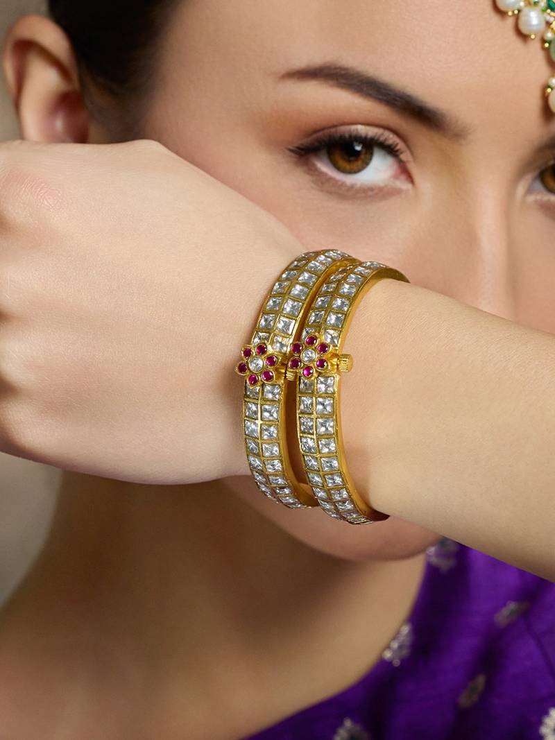 Gold plated kundan bangles