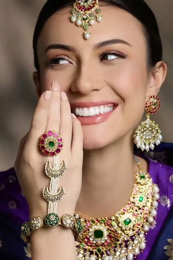 Gold plated kundan multicolor bangle