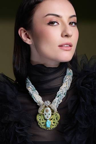 Gold plated kundan multicolor necklace