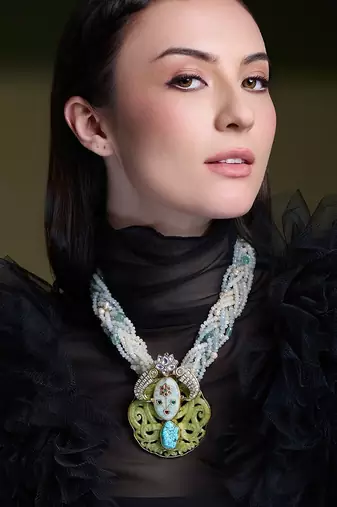 Gold plated kundan multicolor necklace