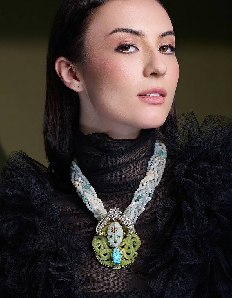 Gold plated kundan multicolor necklace