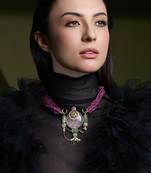 Gold plated kundan pink stone necklace