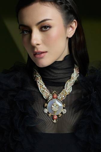 Gold plated kundan multicolor necklace