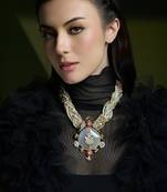 Gold plated kundan multicolor necklace