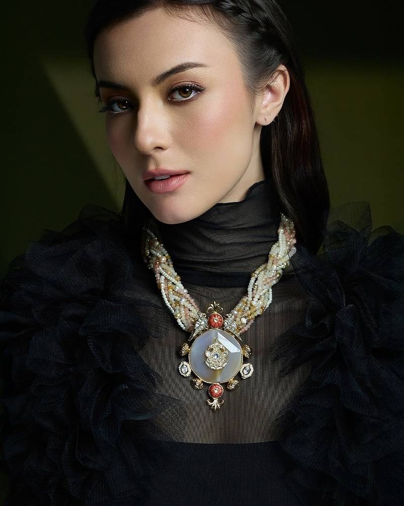 Gold plated kundan multicolor necklace