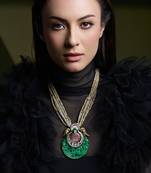 Gold plated kundan green stone necklace