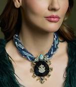 Gold plated kundan blue stone necklace