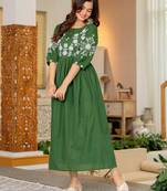 Green  women ethnic anarkali embroidery pure cotton kurta