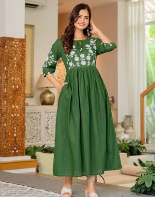 Green  women ethnic anarkali embroidery pure cotton kurta 2