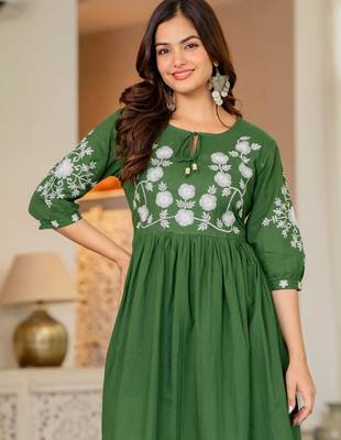 Green  women ethnic anarkali embroidery pure cotton kurta 3