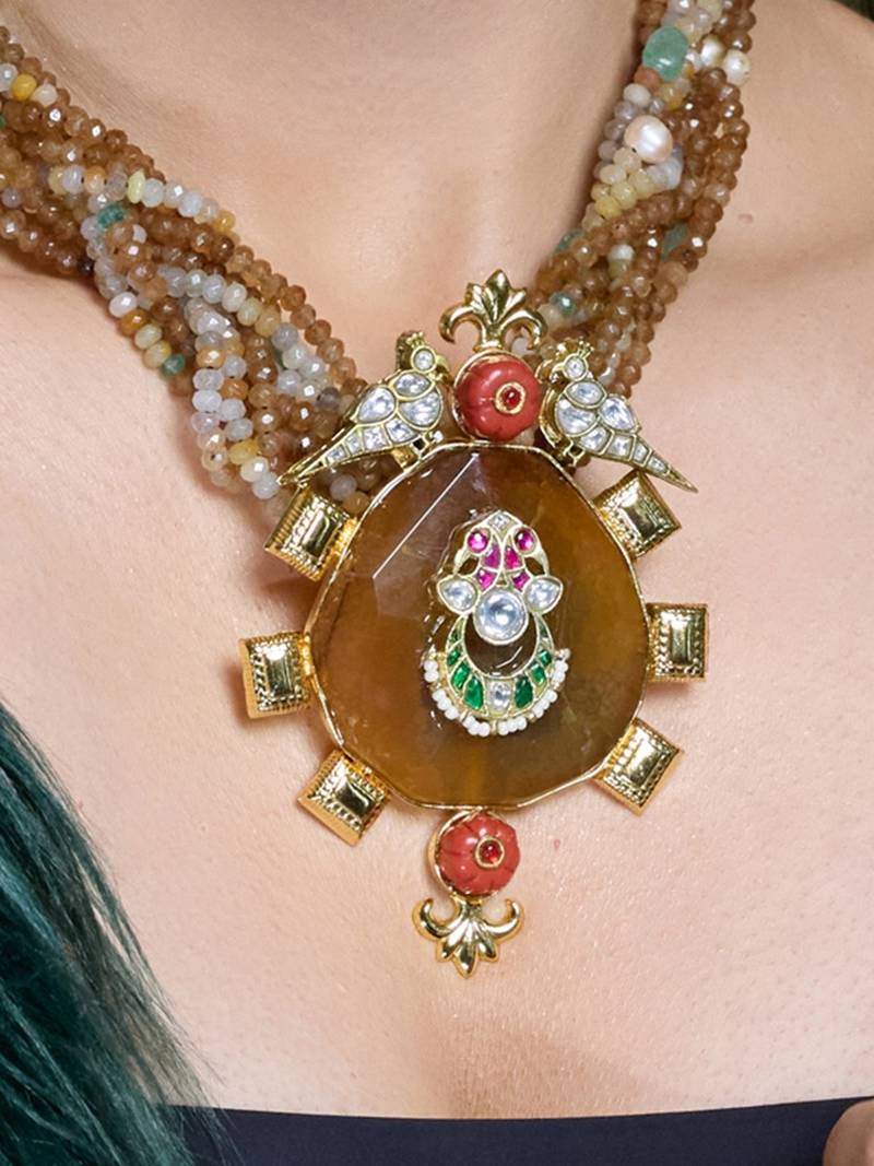 Gold plated yellow stone necklace