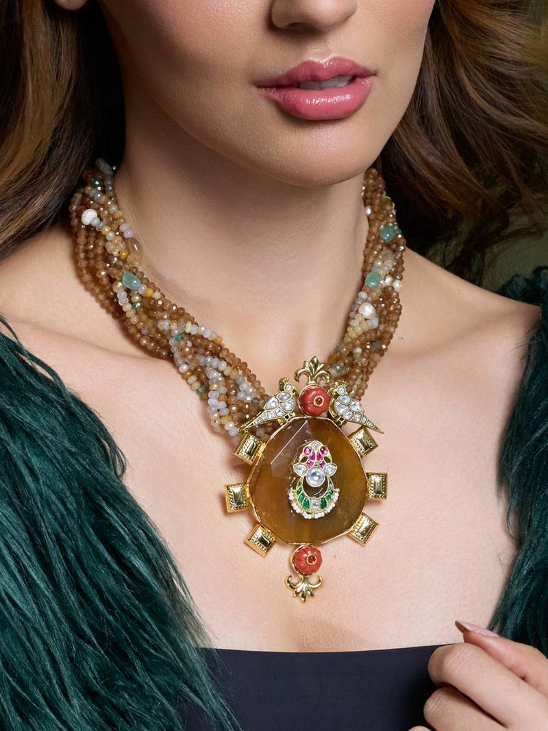 Gold plated yellow stone necklace