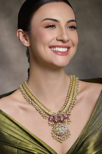 Gold plated kundan multicolor necklace