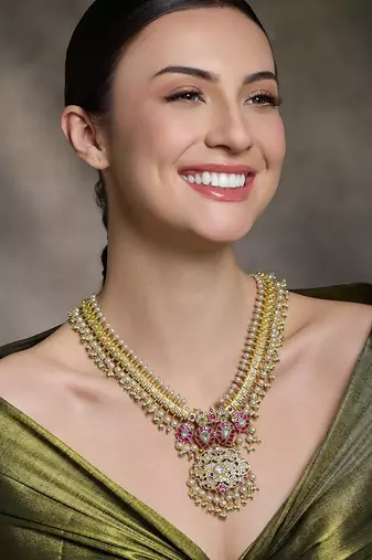 Gold plated kundan multicolor necklace