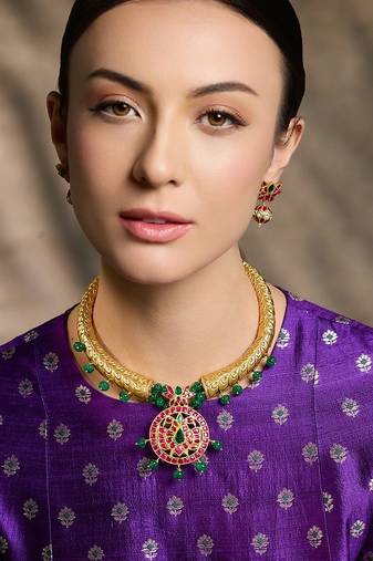 Gold plated kundan Multicolor stone necklace