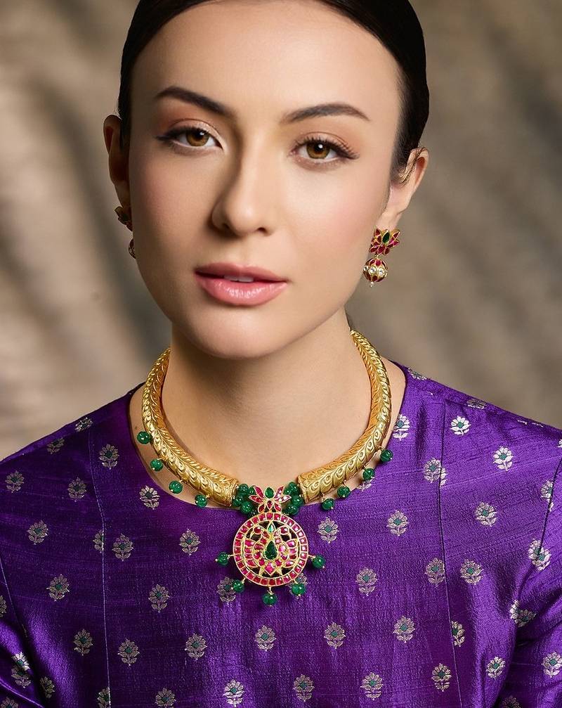 Gold plated kundan Multicolor stone necklace