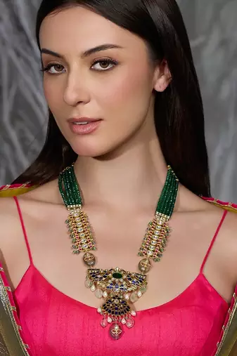 Gold plated kundan multicolor necklace