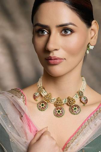 Gold plated kundan multicolor necklace