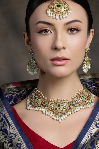 Gold plated kundan multicolor necklace set