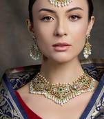 Gold plated kundan multicolor necklace set