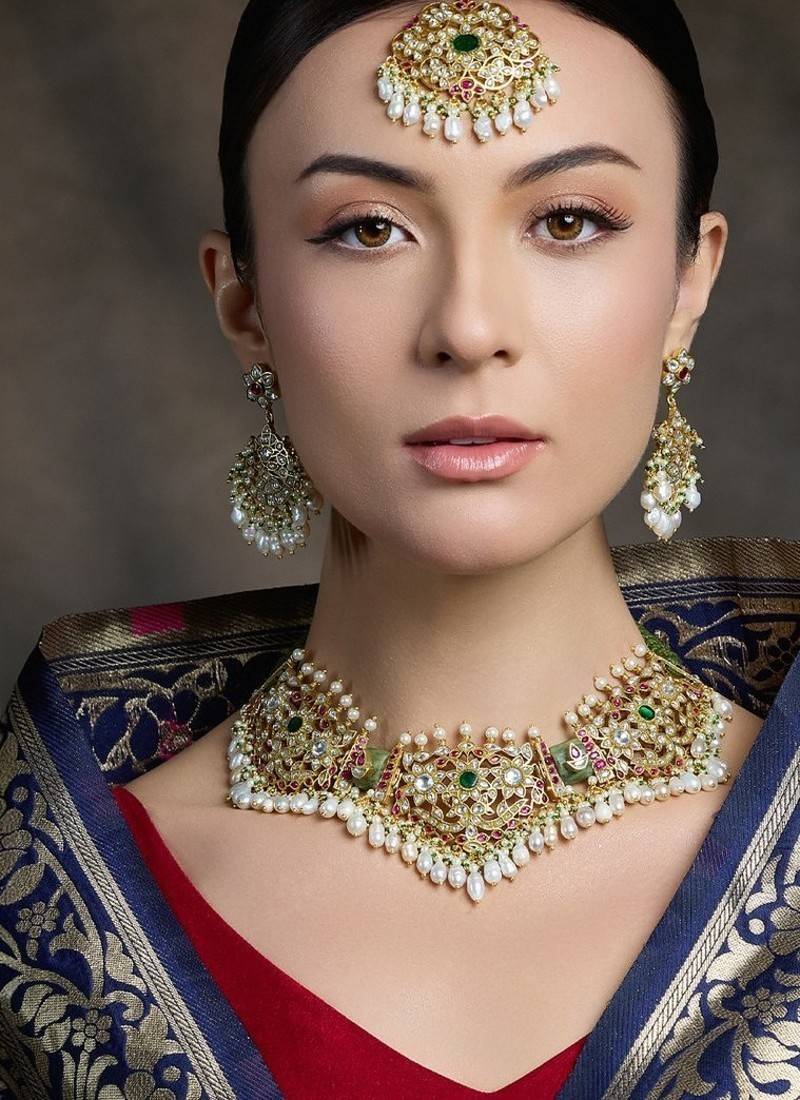 Gold plated kundan multicolor necklace set