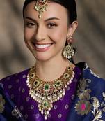 Gold plated kundan multicolor necklace set