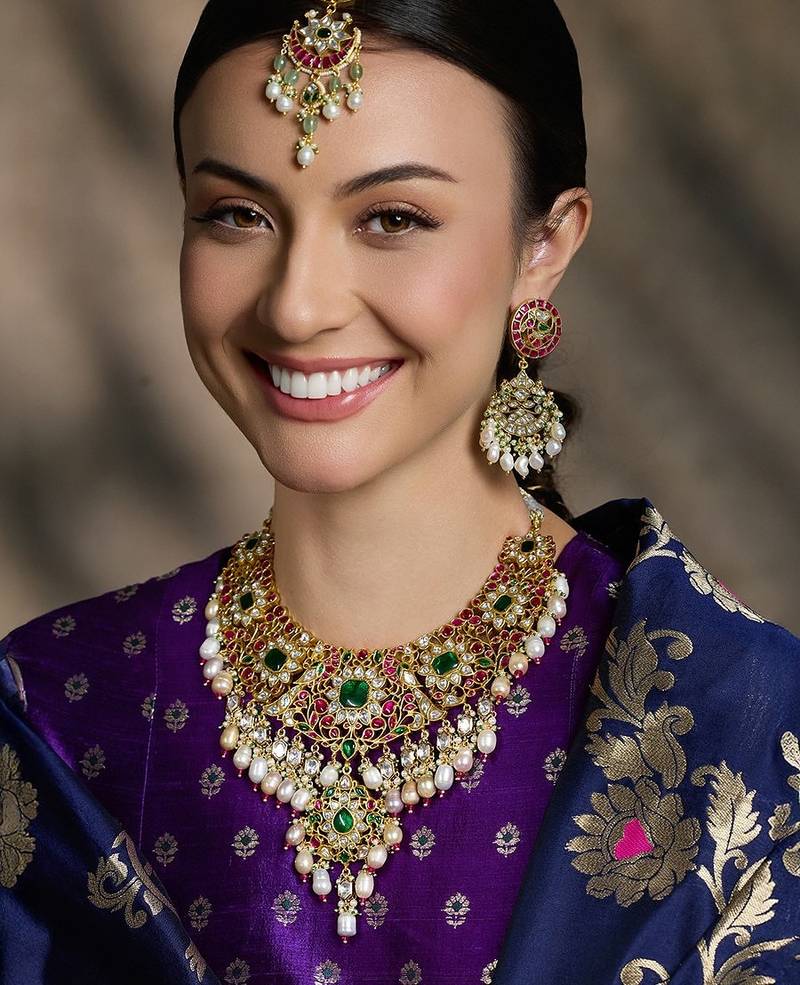 Gold plated kundan multicolor necklace set