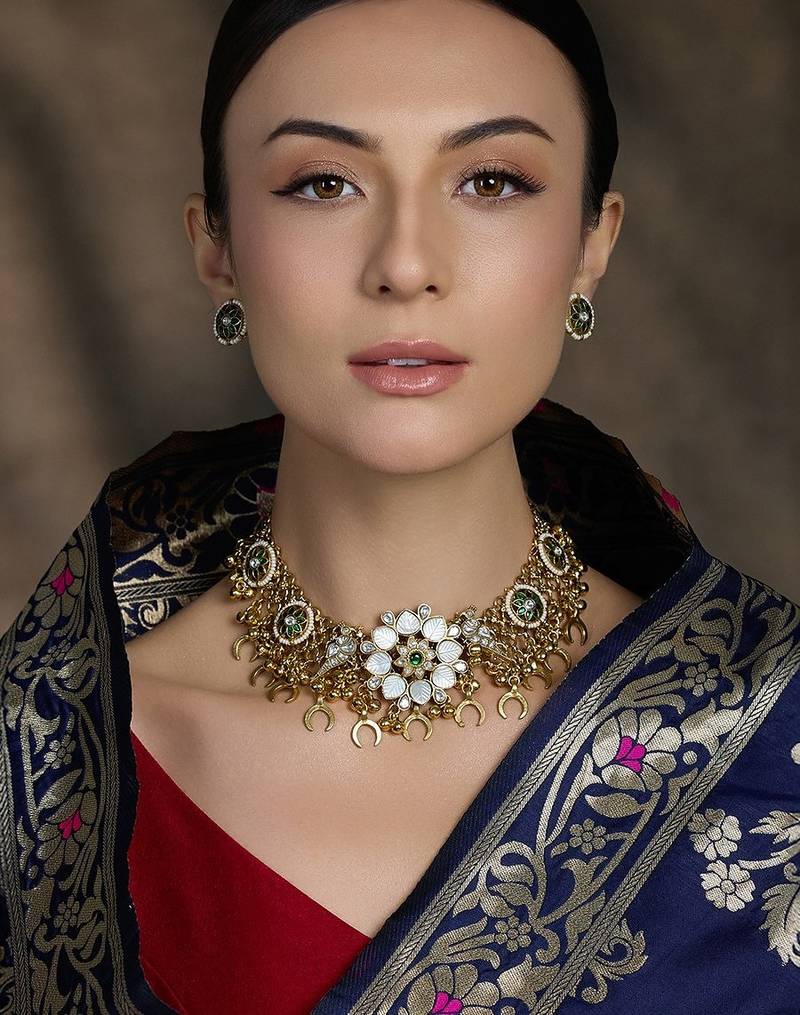 Gold plated kundan necklace set