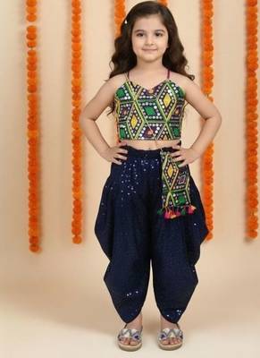 Aglare girls cotton ,satin ,beautiful, dhoti set for girls suit set dark blue 1