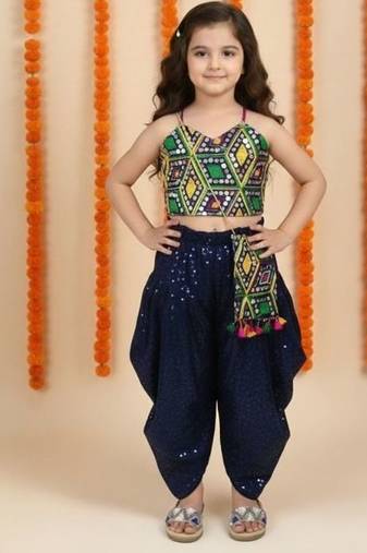 Aglare girls cotton ,satin ,beautiful, dhoti set for girls suit set dark blue