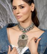 Silver plated oxidized necklace