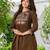 Brown embroidered pure cotton tunic & trousers co-ord set