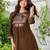 Brown embroidered pure cotton tunic & trousers co-ord set