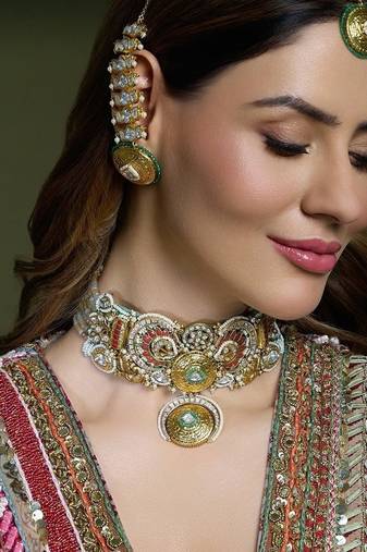 Gold plated kundan multicolor necklace